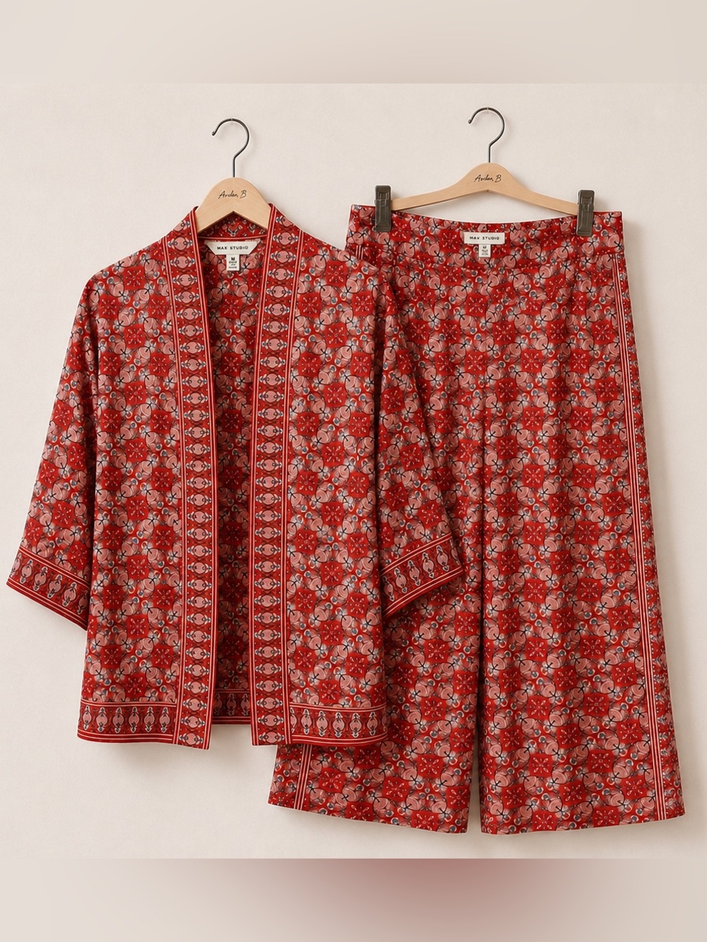 Max Studio Bohemian Red Oversized Floral Printed Two Piece Flowy Loungewear Set